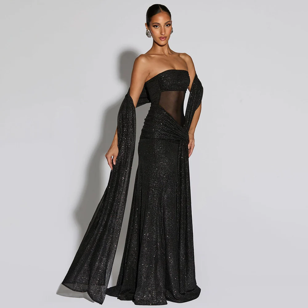 Ciana Shimmer Maxi Dress With Scarf - Image 2