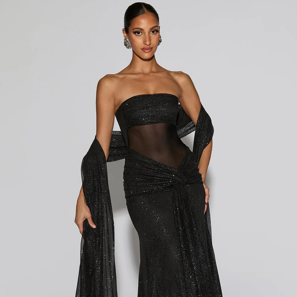 Ciana Shimmer Maxi Dress With Scarf - Image 3