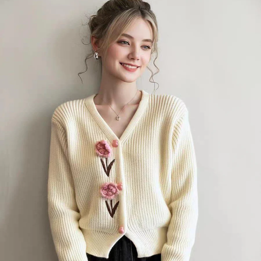 Cielia Flower Woolen Cardigan - Image 2