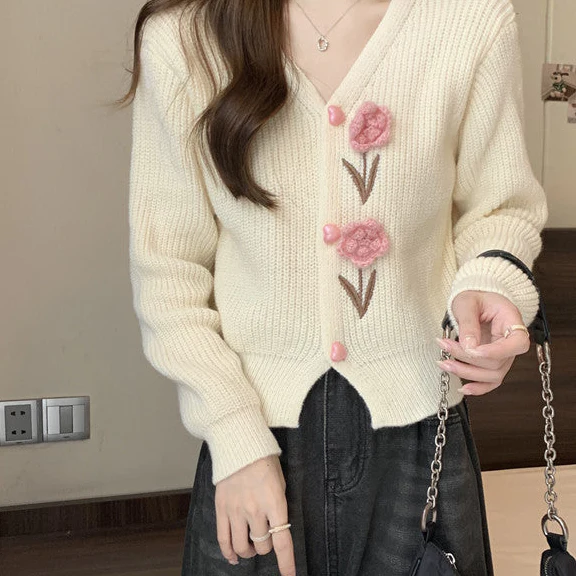 Cielia Flower Woolen Cardigan - Image 3