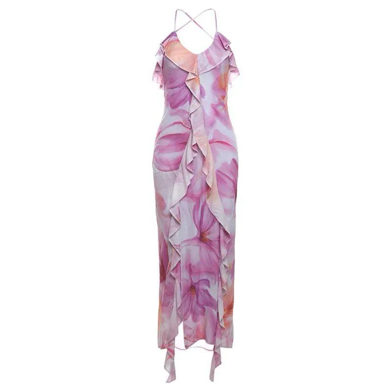Clove Ruffled Summer Maxi Dress In Purple - Image 10