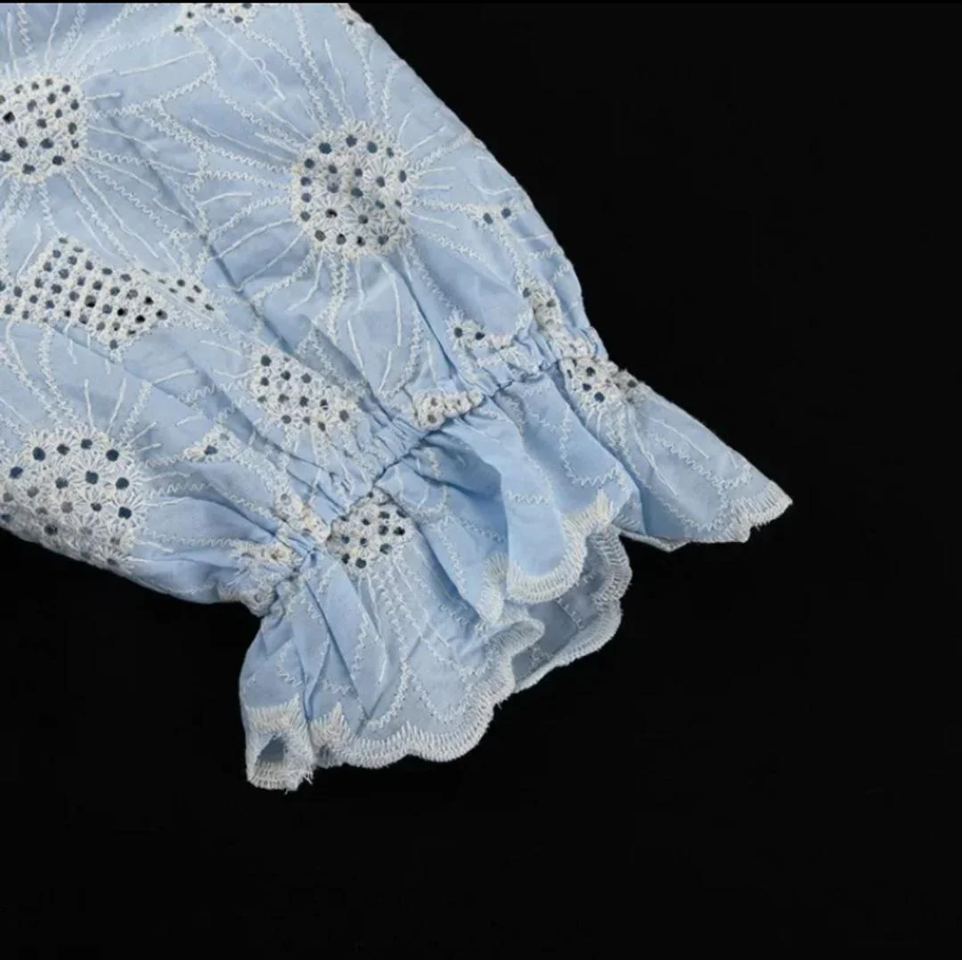 Coral Eyelet  Summer Top In Blue - Image 7