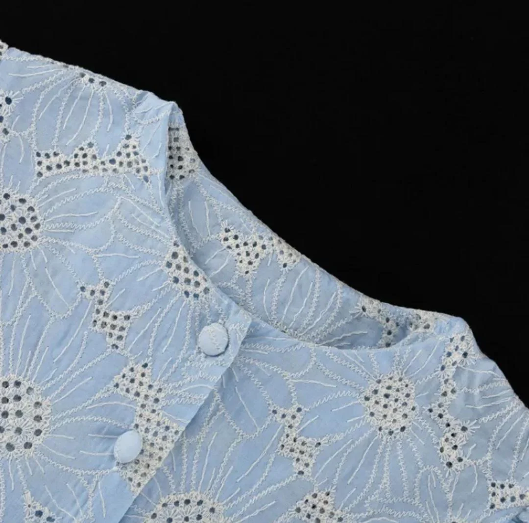 Coral Eyelet  Summer Top In Blue - Image 9