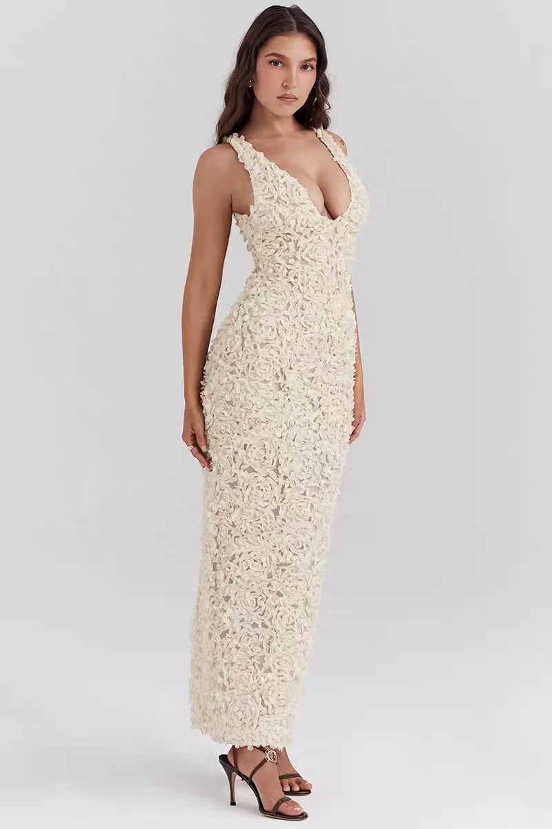 Cosmos Luxe 3D Floral Maxi Dress - Image 5