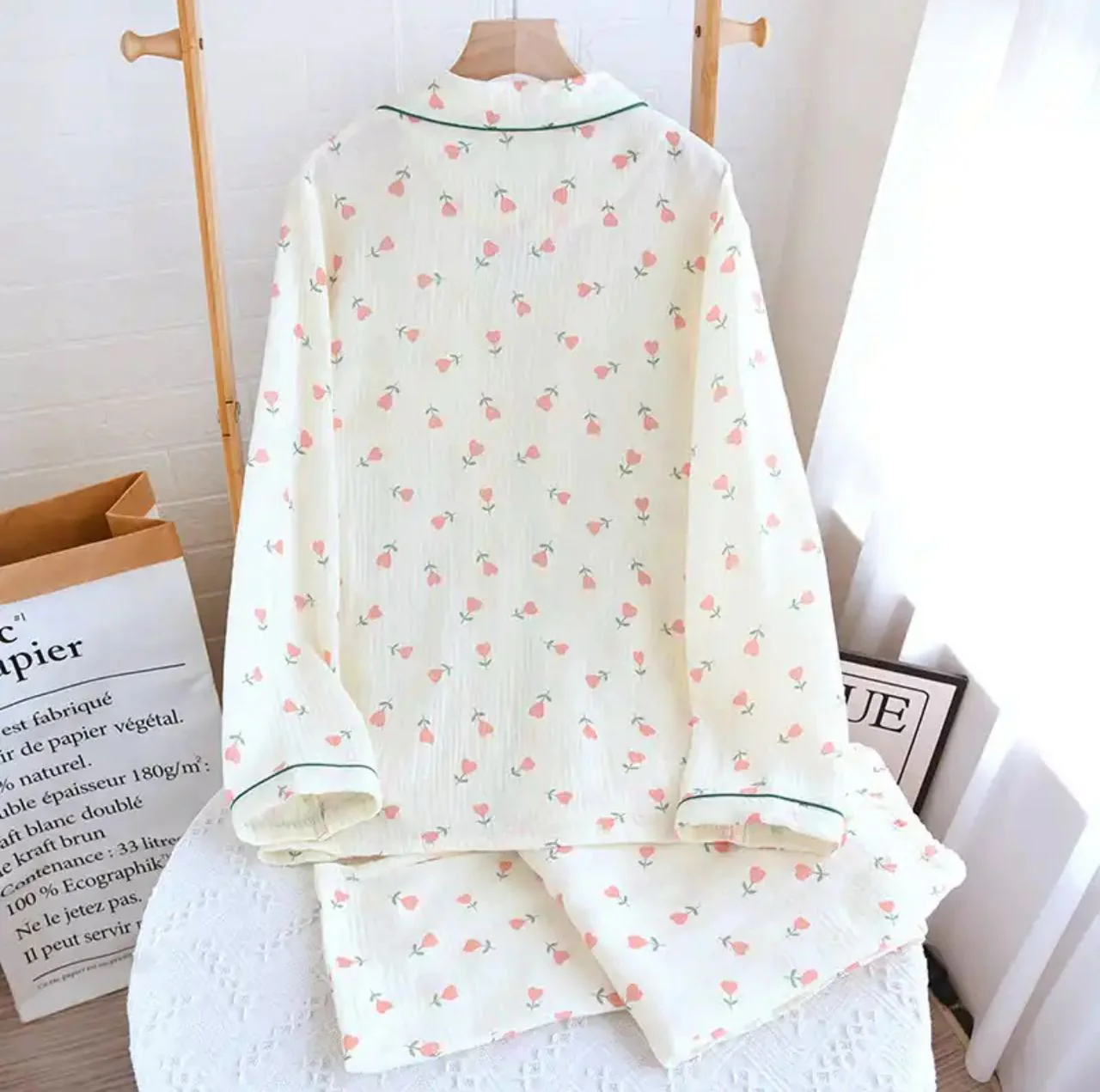 Cresta Cotton Nightsuit In Off-White - Image 3