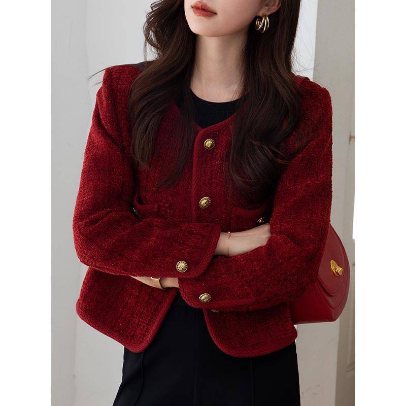 Darya Statement Tweed Jacket in Maroon - Image 4