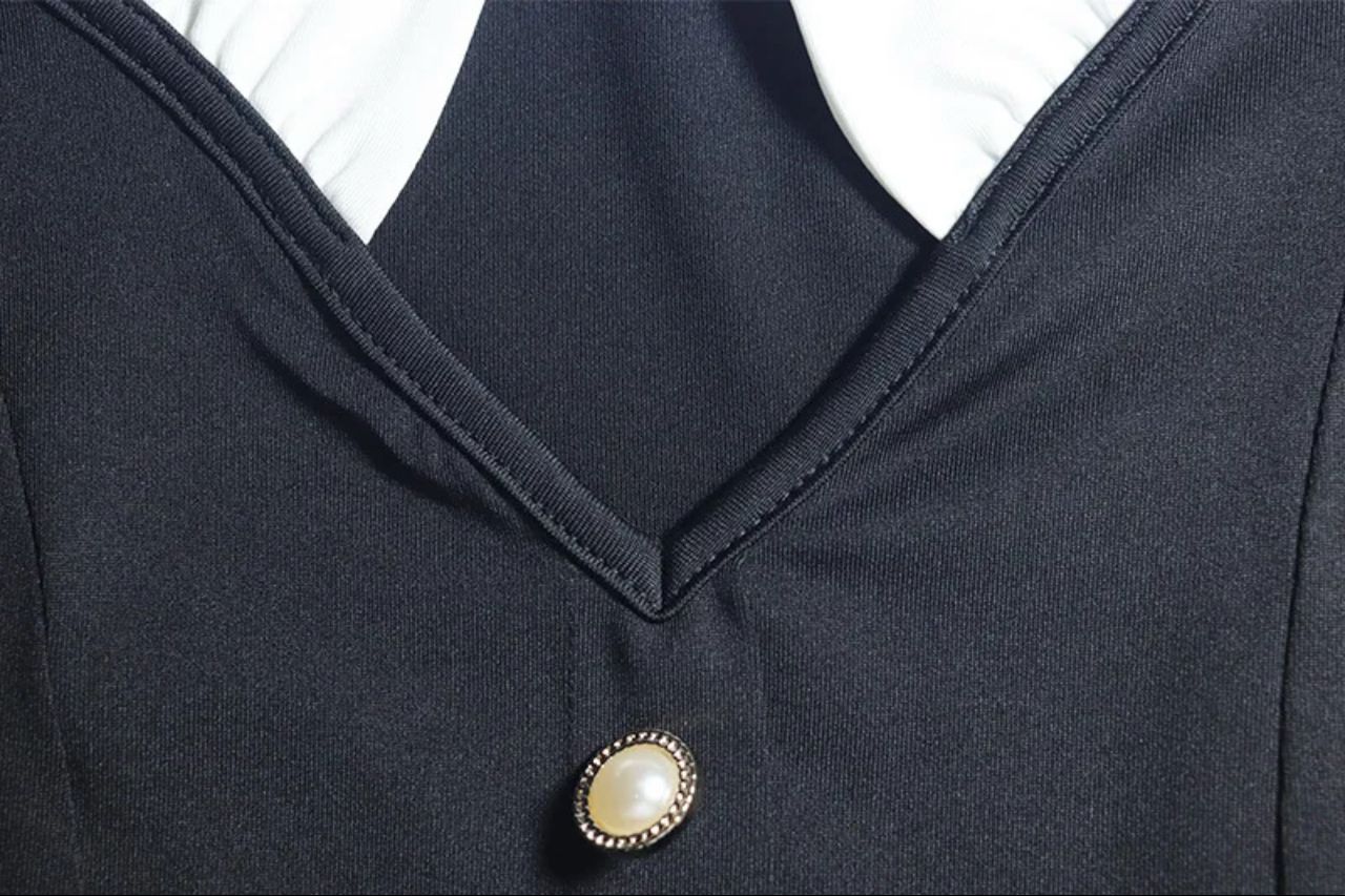 Debbie Buttoned Mini Dress In Black - Image 2
