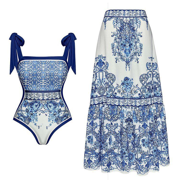 Debian Swimsuit With Skirt In Blue - Image 3