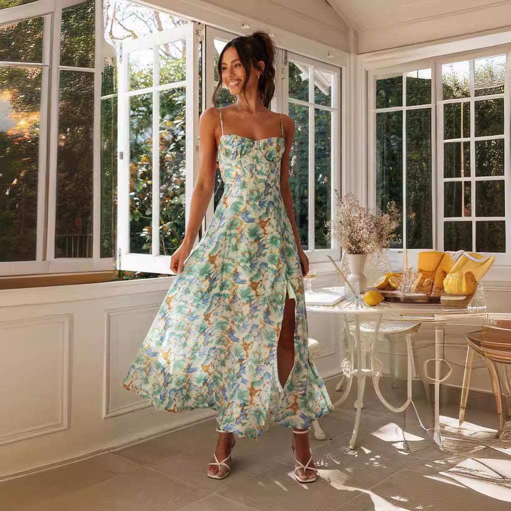 Debina Floral Summer Dress In Light Green - Image 2
