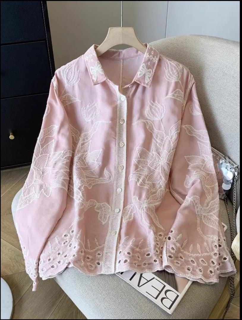 Deli Premium Embroidered Cotton Shirts In Pink - Image 2