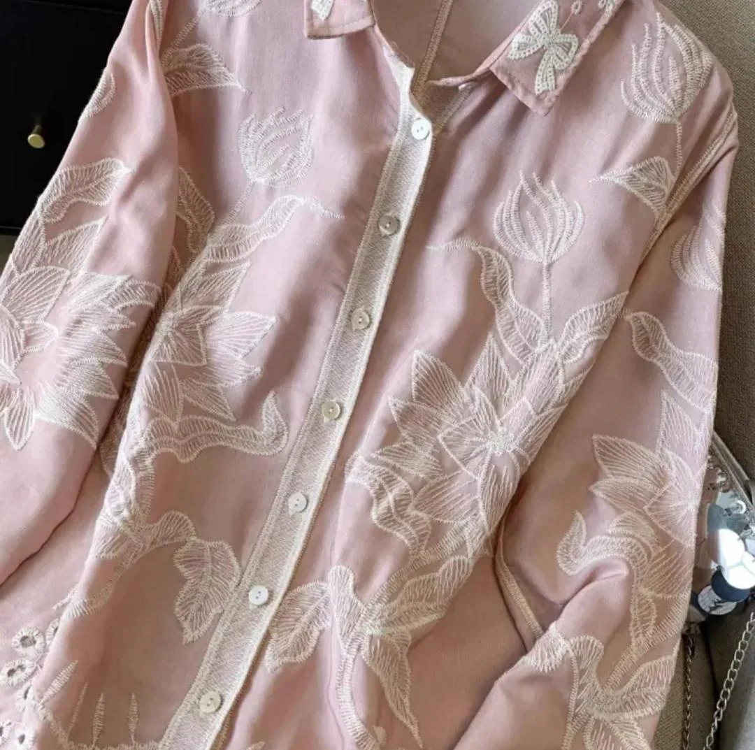 Deli Premium Embroidered Cotton Shirts In Pink - Image 4