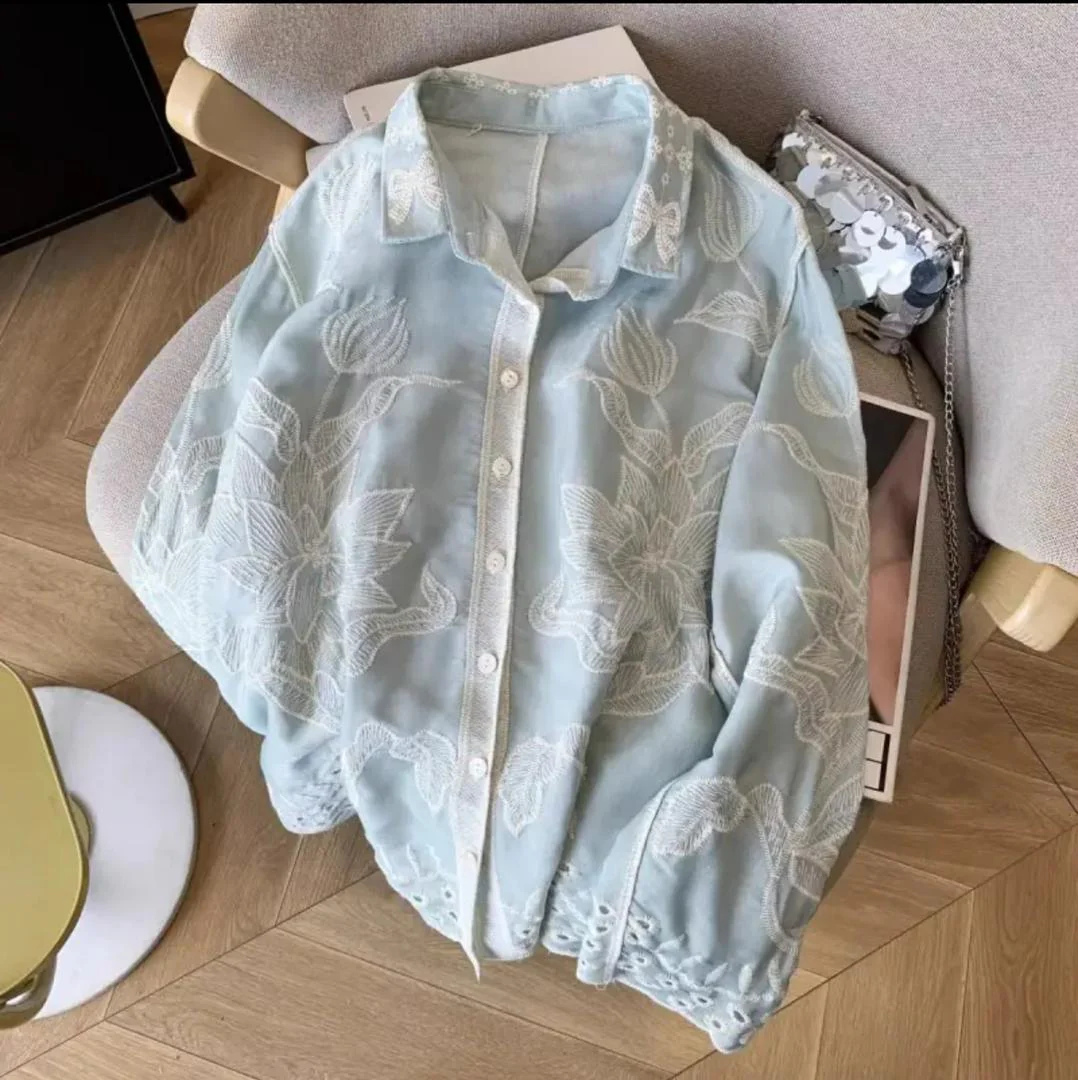 Deli Premium Embroidered Cotton Shirts In Blue - Image 4