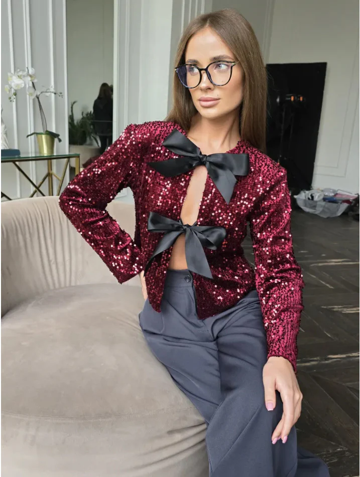 Delphina Party Sequin Bow Top - Image 4