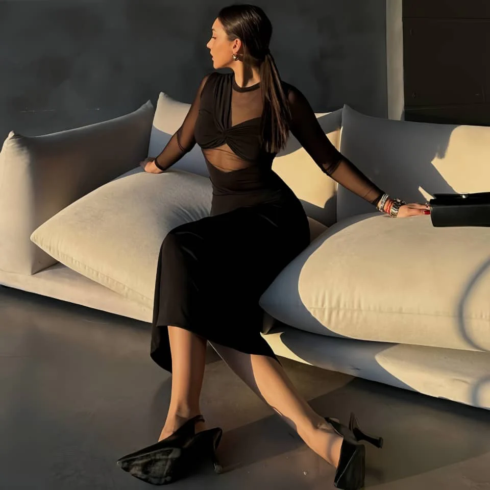 Denzen Statement Bodycon Maxi Dress In Black - Image 3