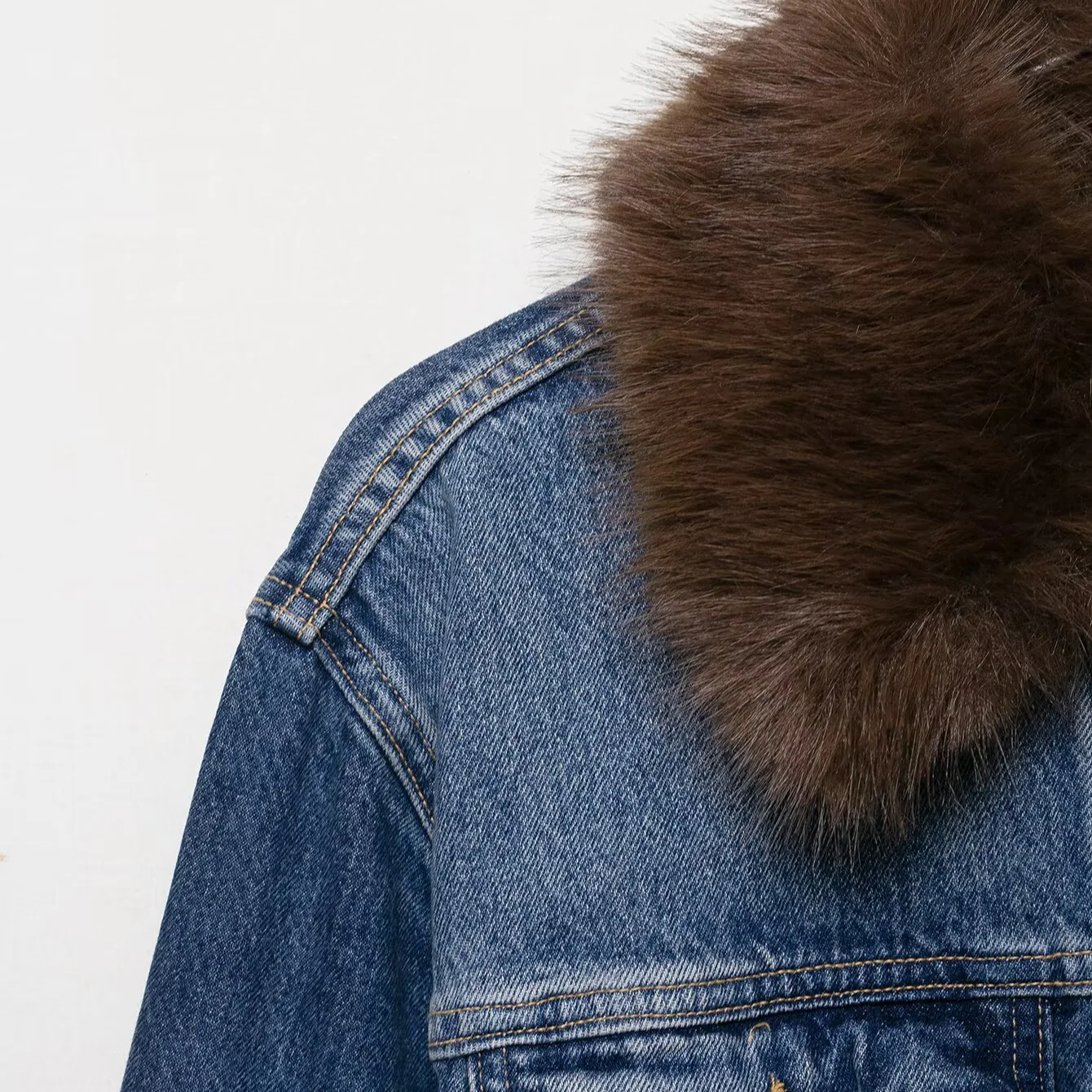Despina Fur Denim Jacket - Image 3