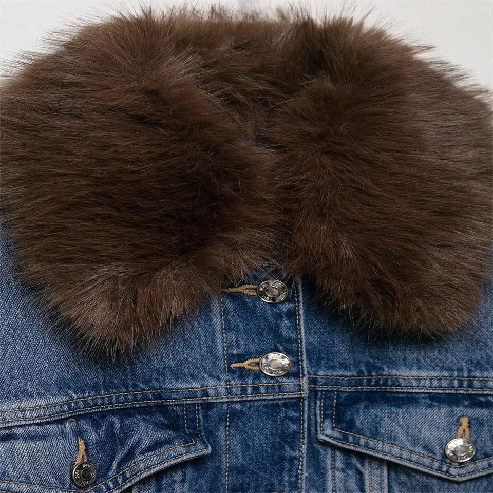 Despina Fur Denim Jacket - Image 5