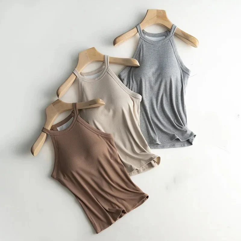 Dia Tank Tops with Inbuilt Bra In Beige - Image 2