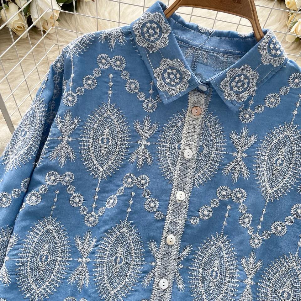 Dion Premium Embroidered Cotton Shirt In Blue - Image 2