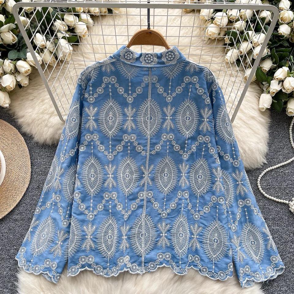 Dion Premium Embroidered Cotton Shirt In Blue - Image 3