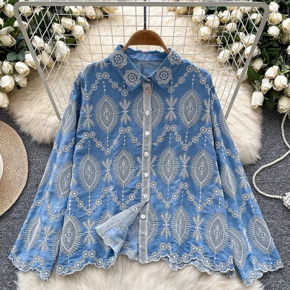 Dion Premium Embroidered Cotton Shirt In Blue - Image 5