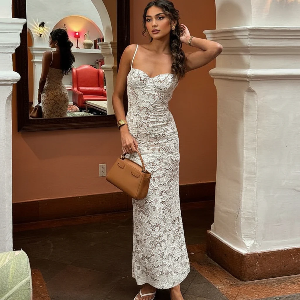 Diva Lace Bodycon Maxi Dress In White - Image 3