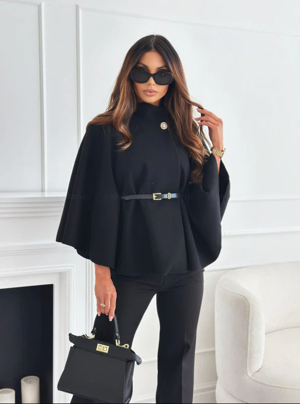 Donatella Winter Cape With Belt In Black