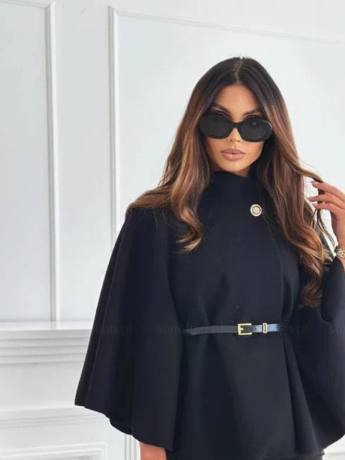 Donatella Winter Cape With Belt In Black - Image 2