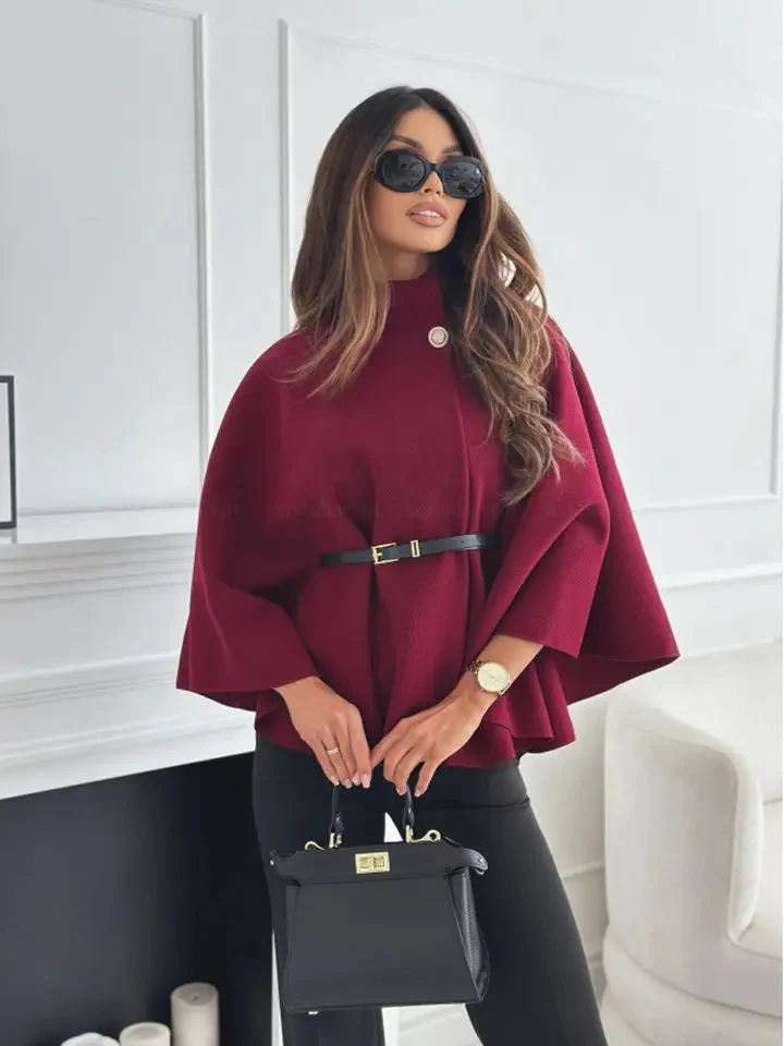 Donatella Winter Cape With Belt In Black - Image 3