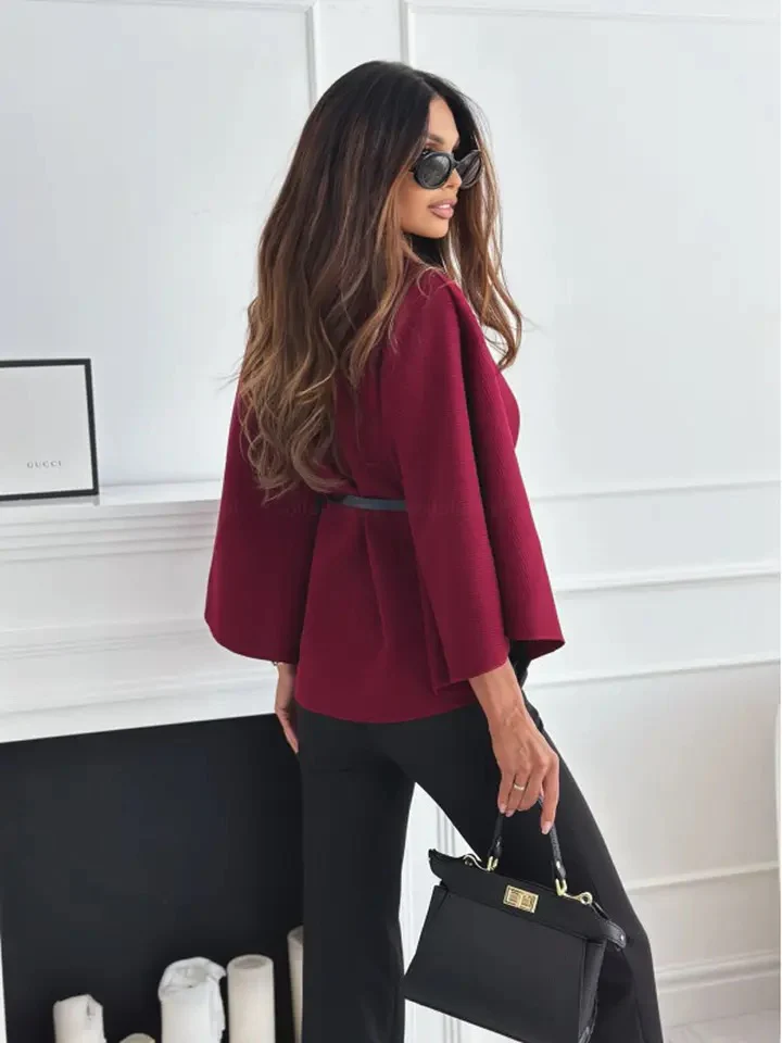 Donatella Winter Cape With Belt In Black - Image 4