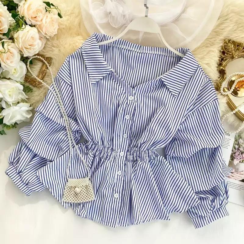 Donna Striped Blouse In Black - Image 7