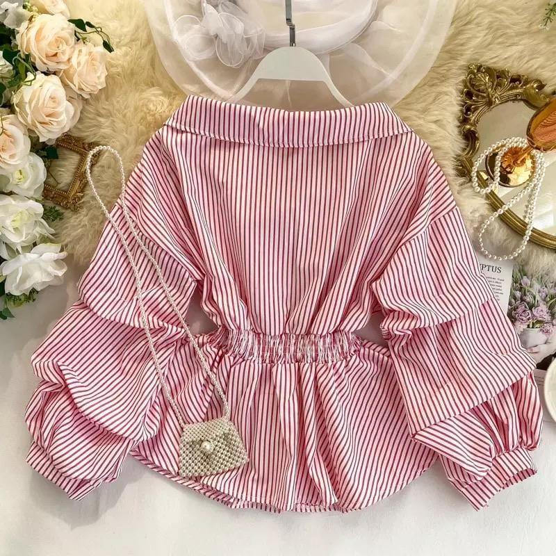 Donna Striped Blouse In Red - Image 2