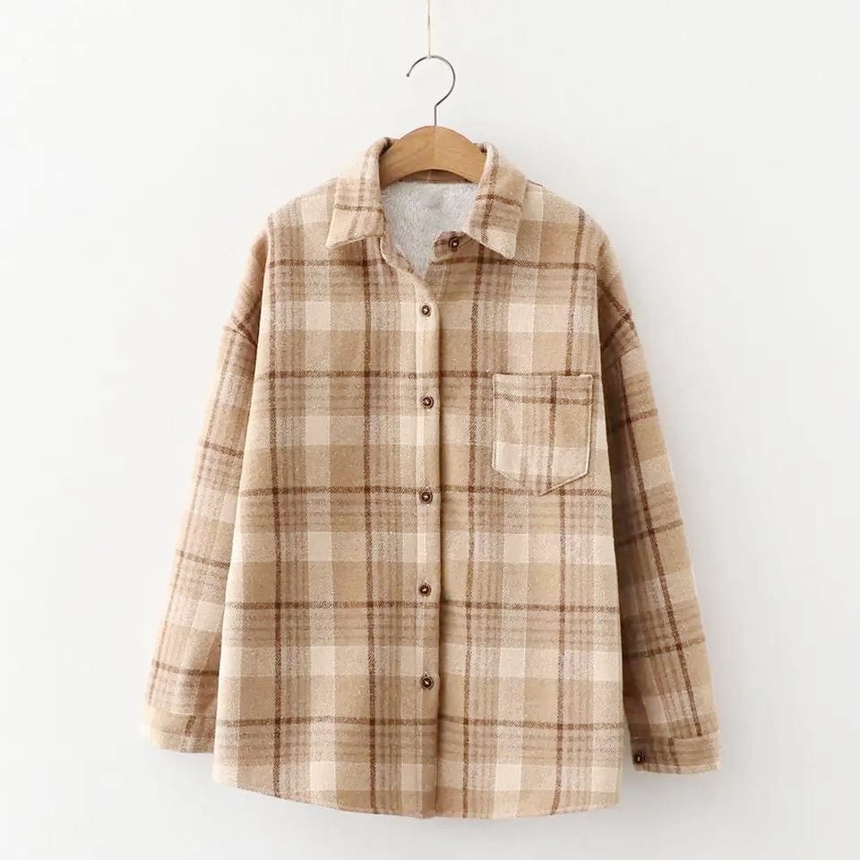 Dorian Statement Plaid Shirt In Beige - Image 3