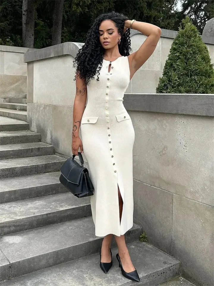 Du Luxe Soft Knit Dress in Beige - Image 8