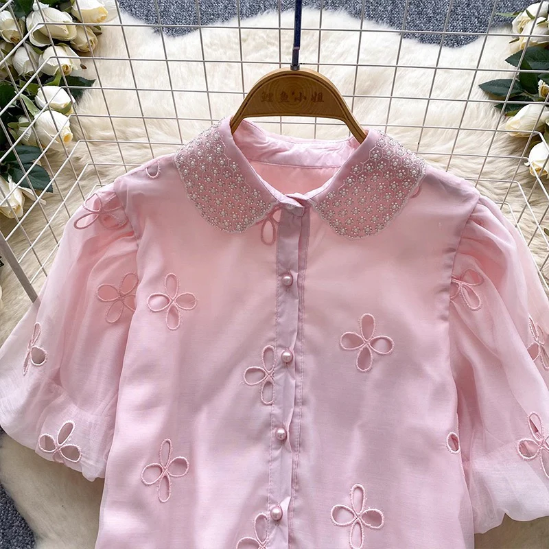 Elea Embellished Collar Top In Pink - Image 3