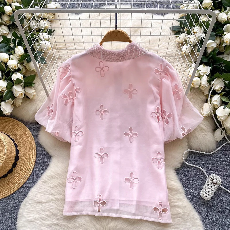 Elea Embellished Collar Top In Pink - Image 4
