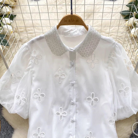 Elea Embellished Collar Top In White - Image 2