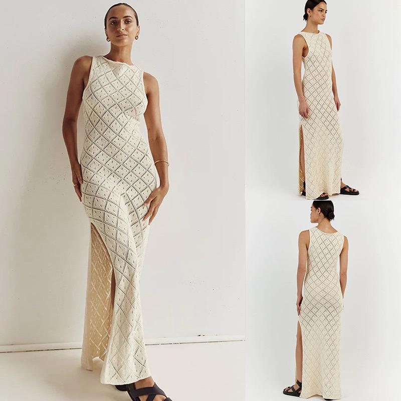 Ella Luxe Soft Knit Dress- Resortwear In Beige - Image 3