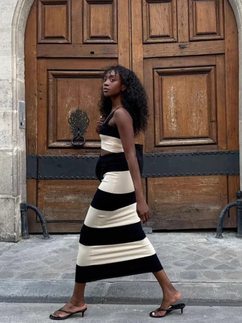Elodie Luxe Stripe Coord Skirt Set - Image 2