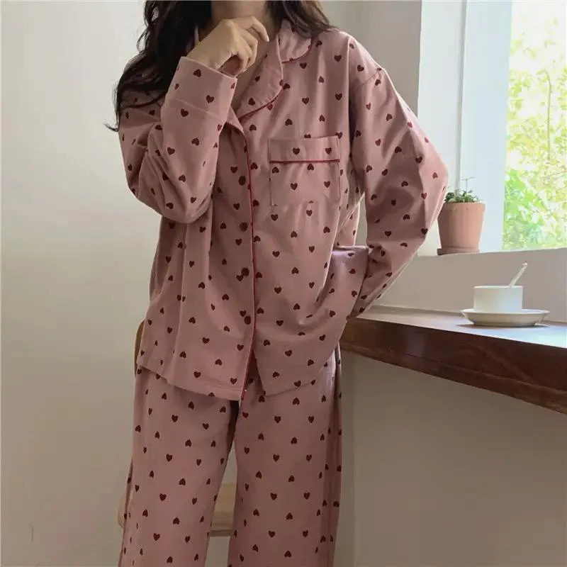 Emani Heart Print Nightsuit In Pink - Image 2