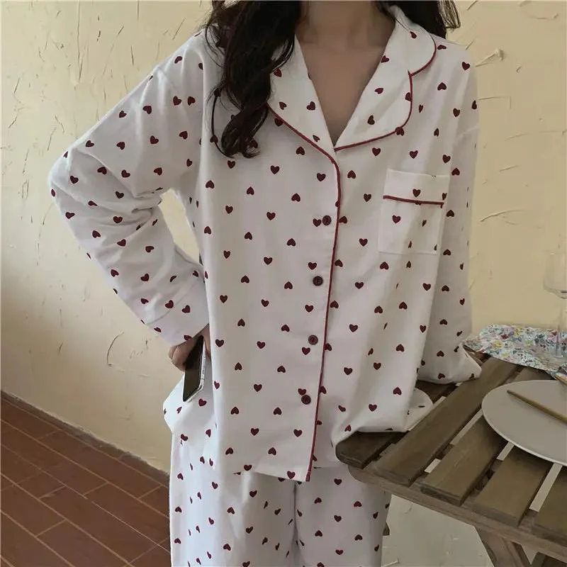 Emani Heart Print Nightsuit In White - Image 2