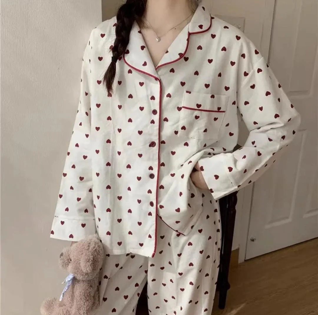 Emani Heart Print Nightsuit In Pink - Image 3