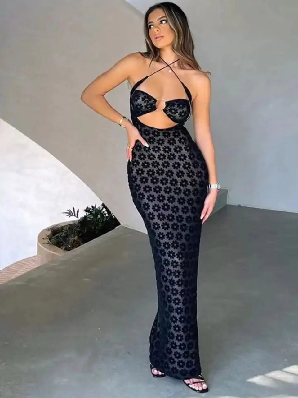 Emilia Statement Bodycon Mesh Dress In Black