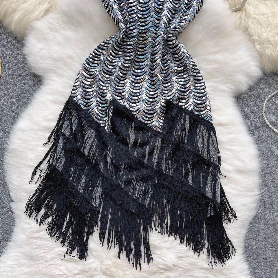 Emora Sequined Dress In Sliver - Image 8