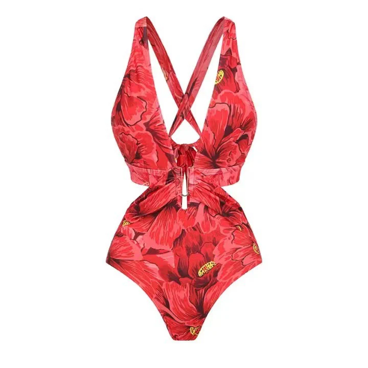 Erica Swimsuit With Ruffled Skirt In Red - Image 3
