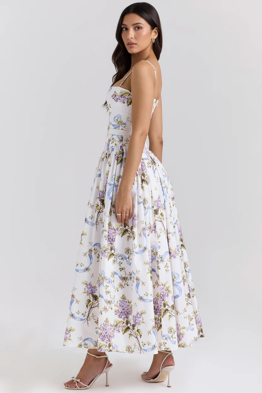 Eris Luxe Floral Maxi Dress In Off White