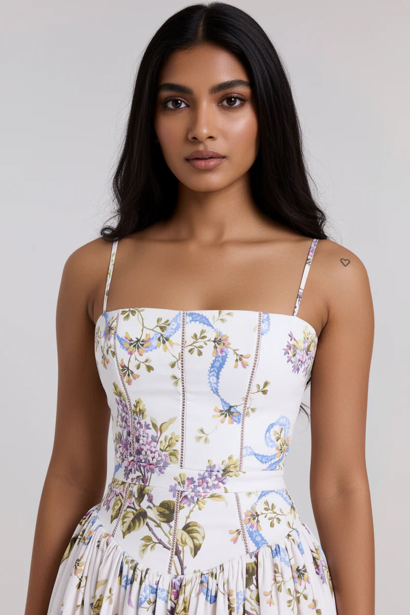 Eris Luxe Floral Maxi Dress In Off White - Image 8