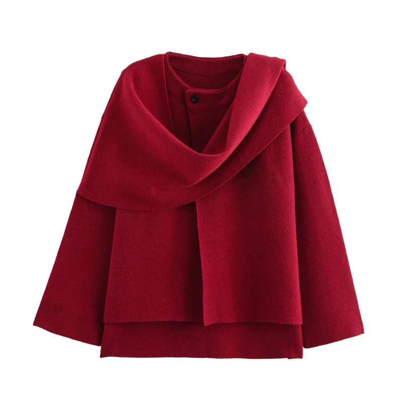 Essie Vintage Woolen Short Coat With Scarf In Brown - Image 6
