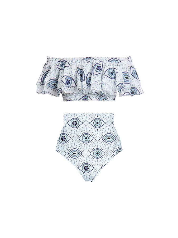 Evil Eye Luxe Swimsuit with Skirt In Blue - Image 3