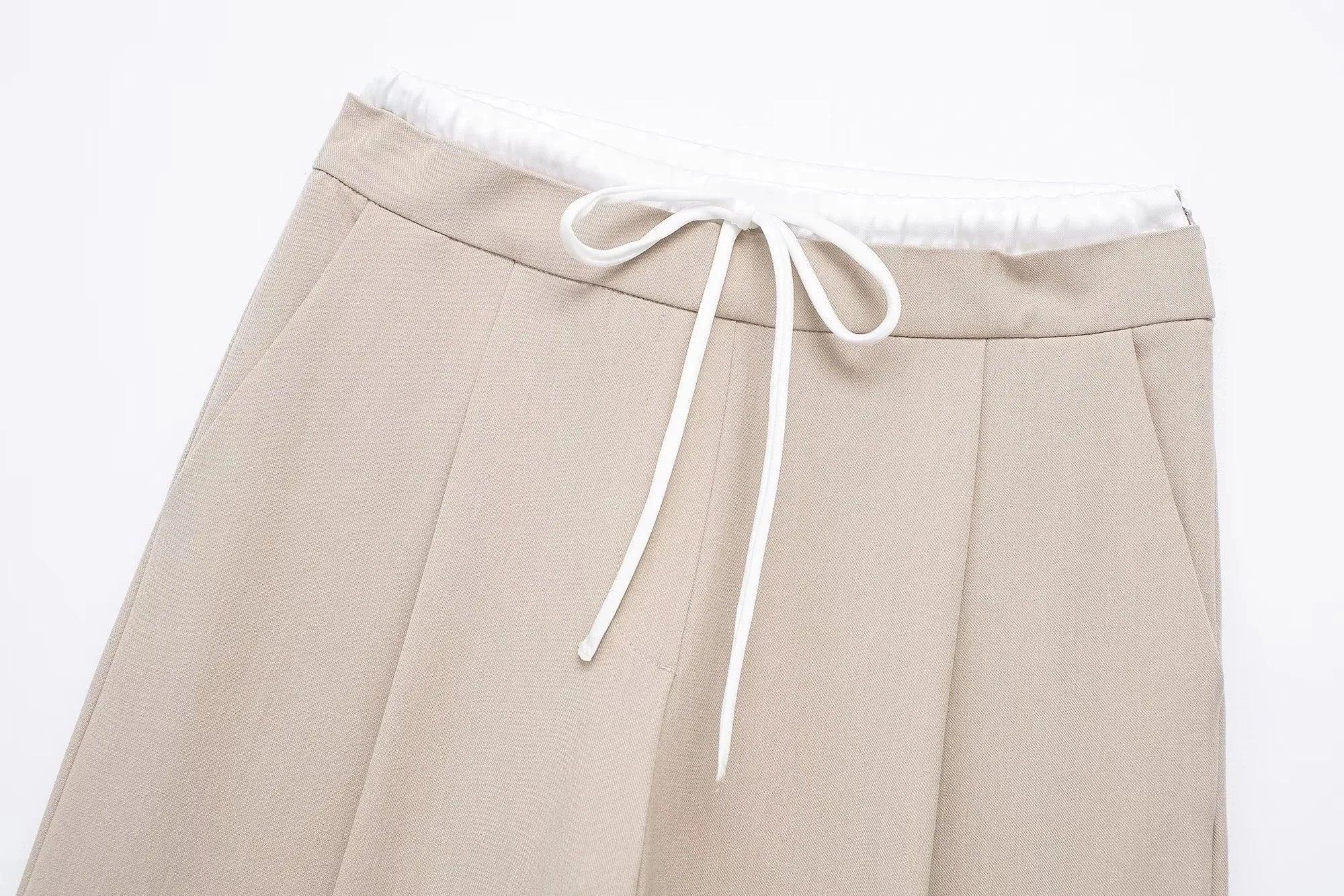 Fady High Waisted Pants In Beige - Image 3