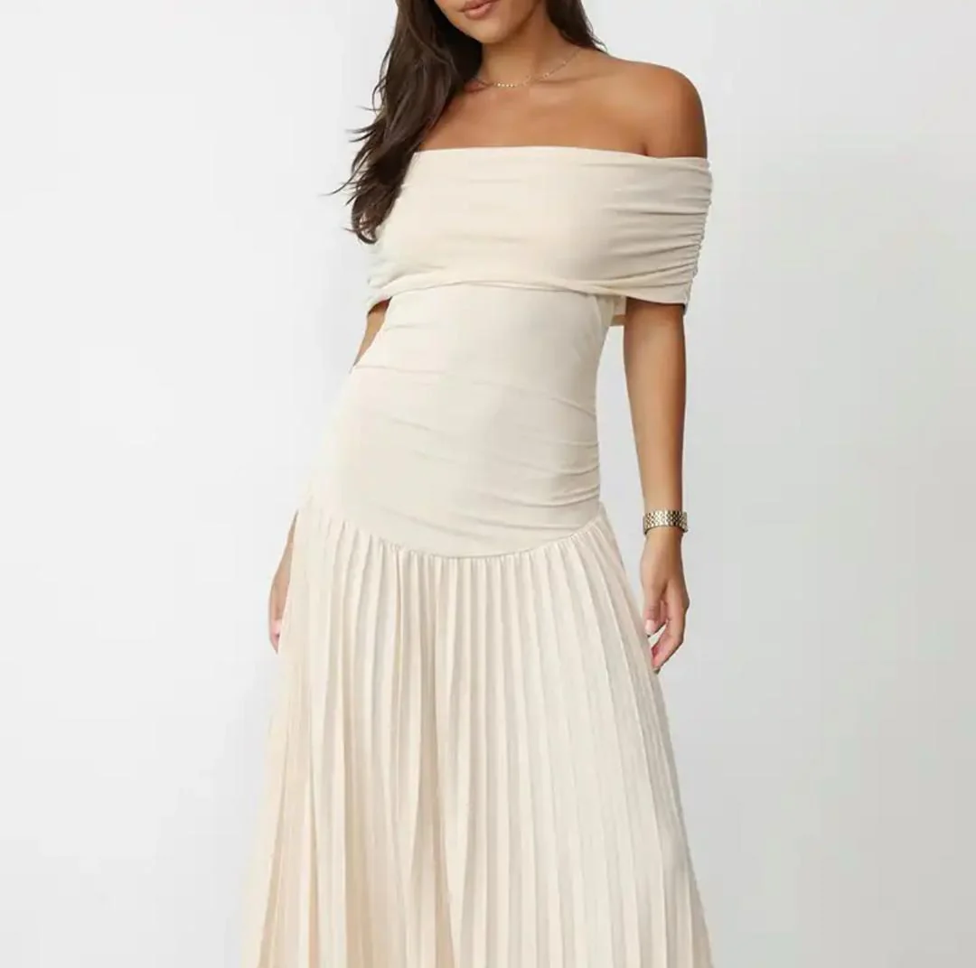 Femi Offshoulder Pleated Maxi Dress In Off-White - Image 2